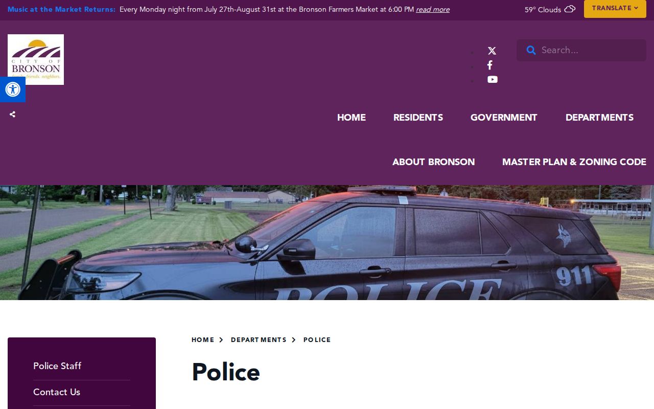 Bronson Police official contact source for Branch County arrest records