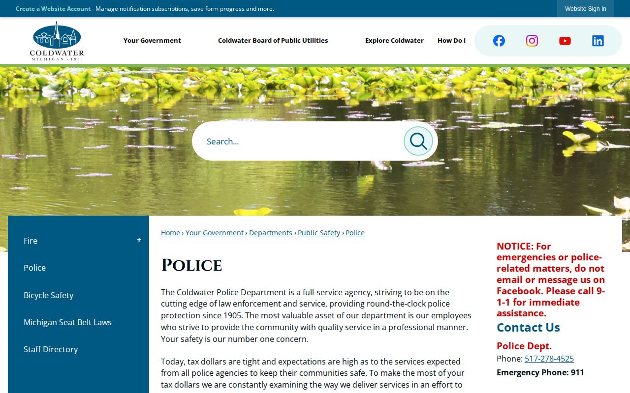Coldwater Police contact source for Branch County arrest records