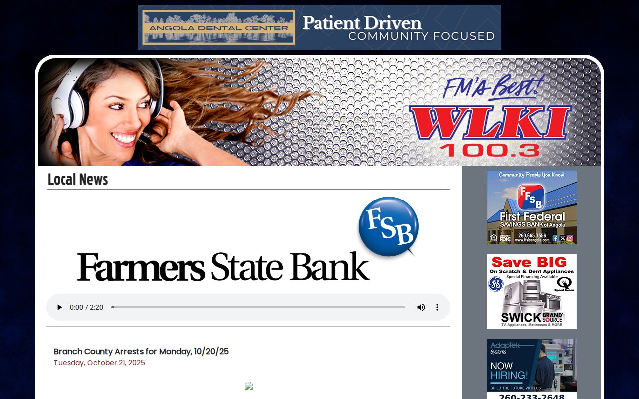 Branch County crime news arrest roundup page from WLKI