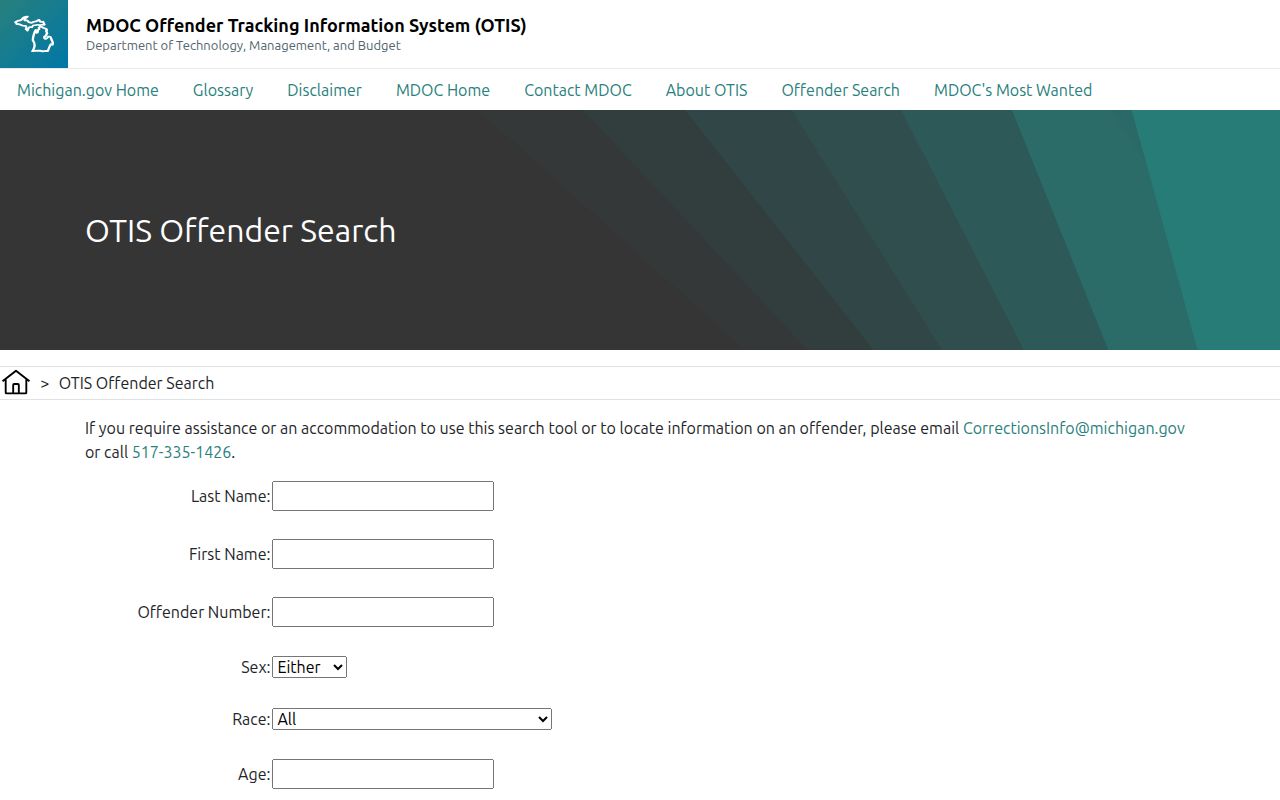 MDOC OTIS search for Branch County offender records