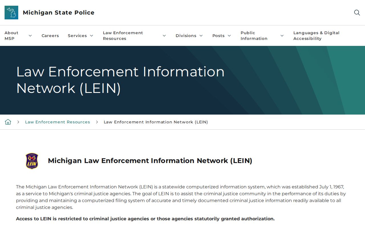 Michigan State Police LEIN policy for Branch County warrant checks