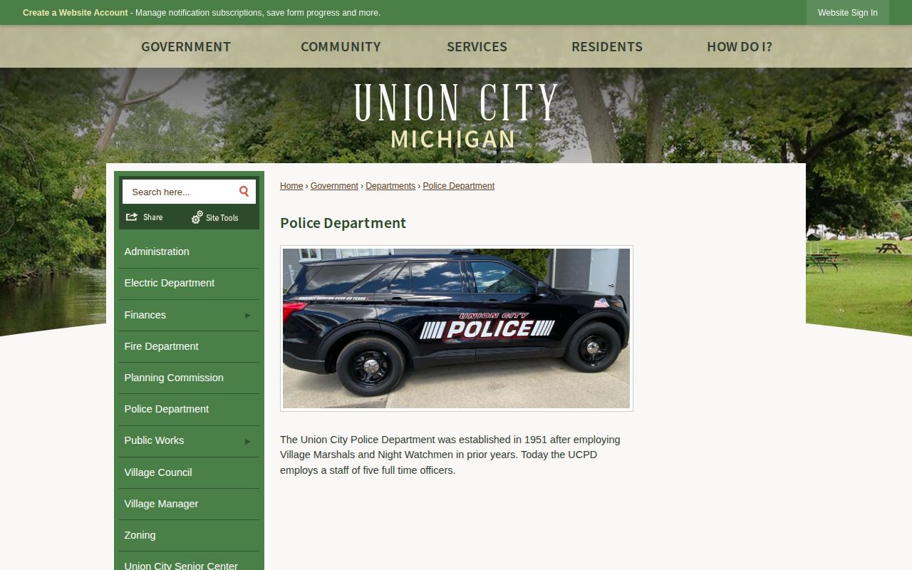 Union City Police contact page for Branch County arrest records